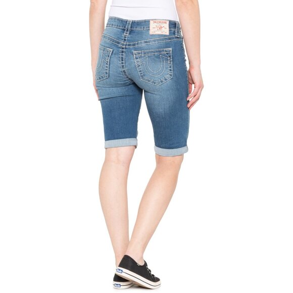 NEW True Religion Riley Big-T Rolled-Hem Shorts Medium Wash 267s